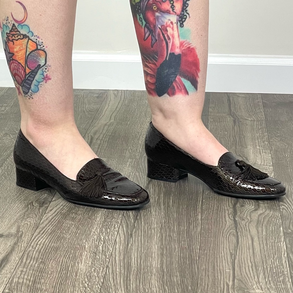 Vintage Selly Brown Tassel Square Toe Loafers 7